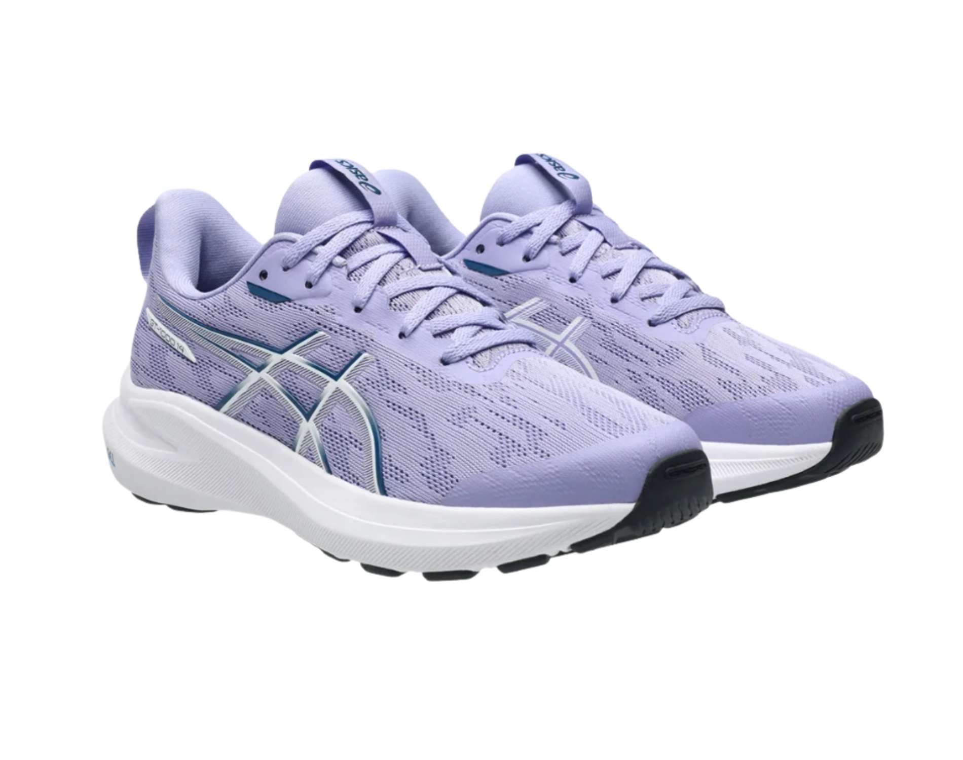 Pair of purple running shoes on a white background