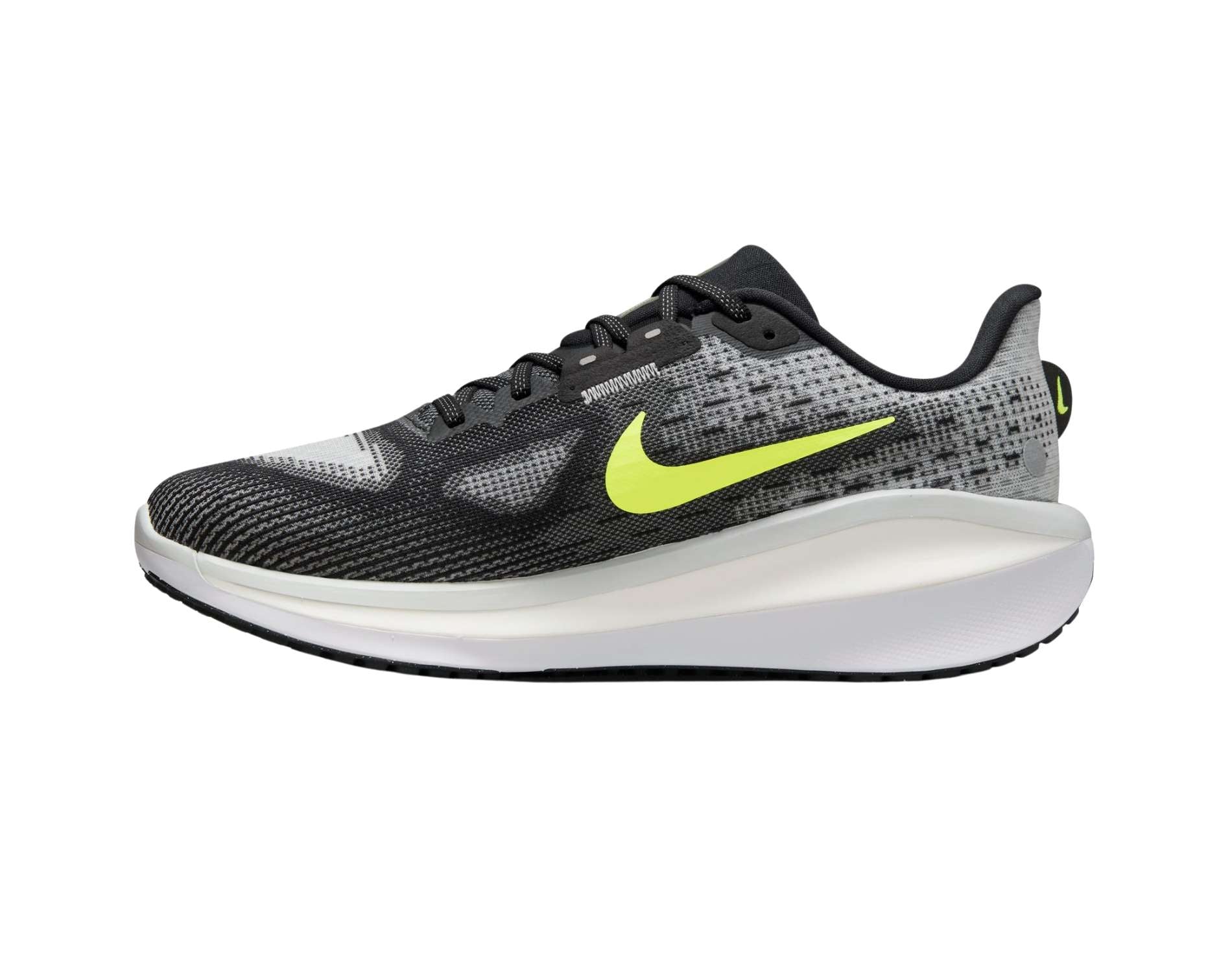 Nike Air Zoom Vomero 17 mens cushioned running shoe in standard d width in black volt lt smoke grey white colour