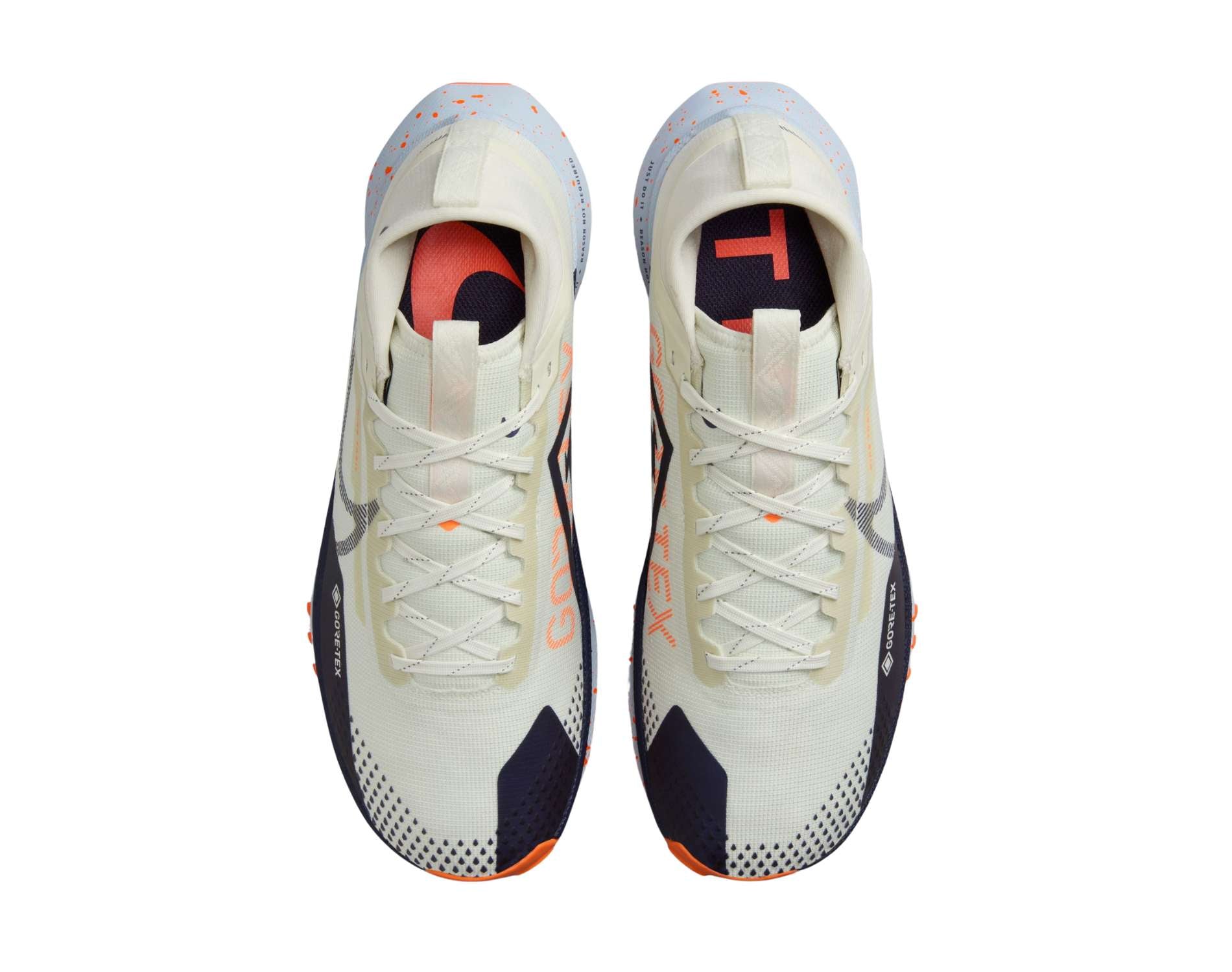 Nike React Pegasus Trail 4 GTX mens trail shoe in sea glass purple ink total orange colour