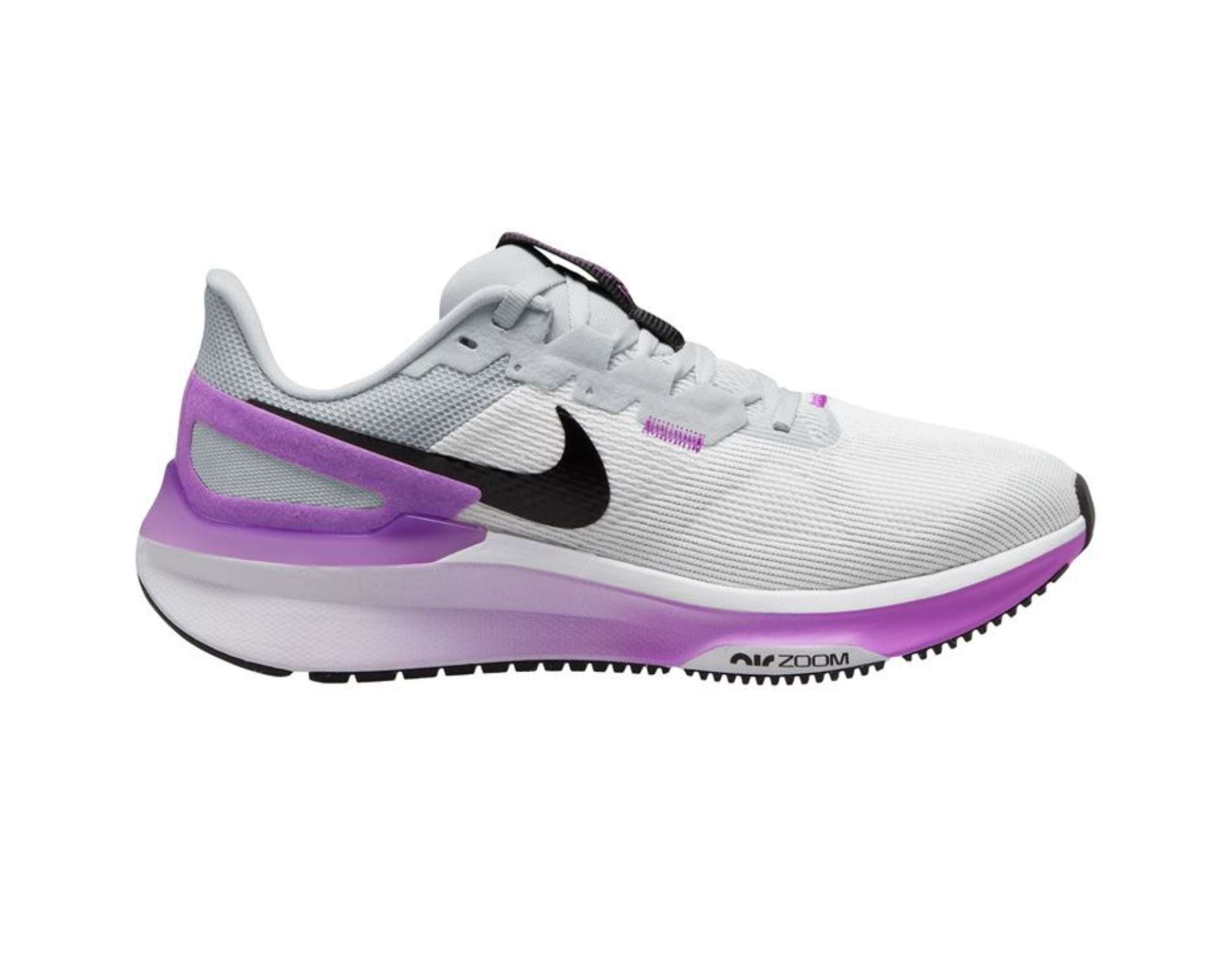 Nikes Zoom Structure 25 womens road running shoes in white black pure platinum fuchia dream colour. SKU DJ7884100