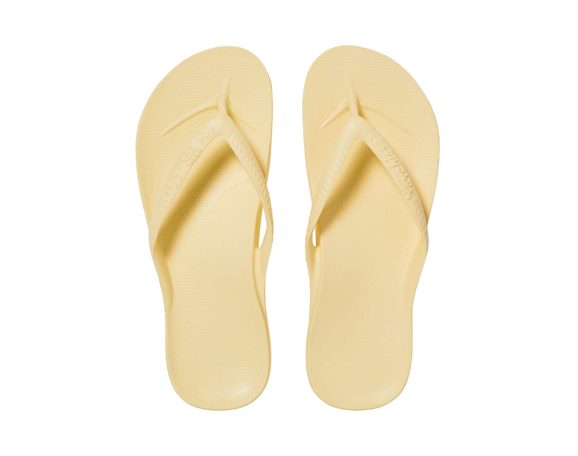 Archie arch support thongs in lemon colour