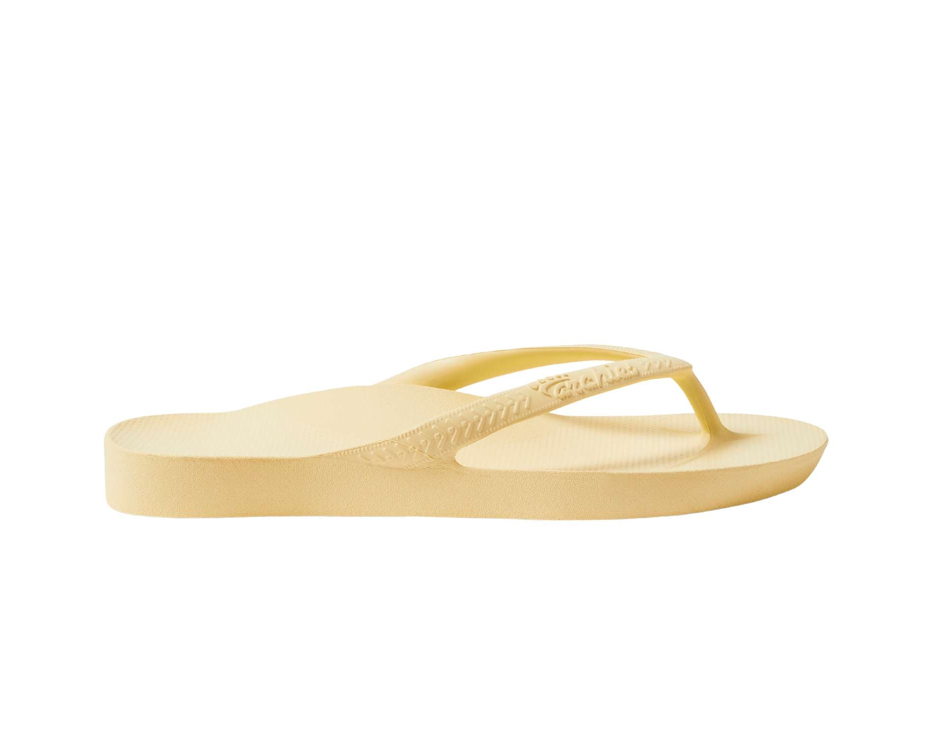 Archie arch support thongs in lemon colour