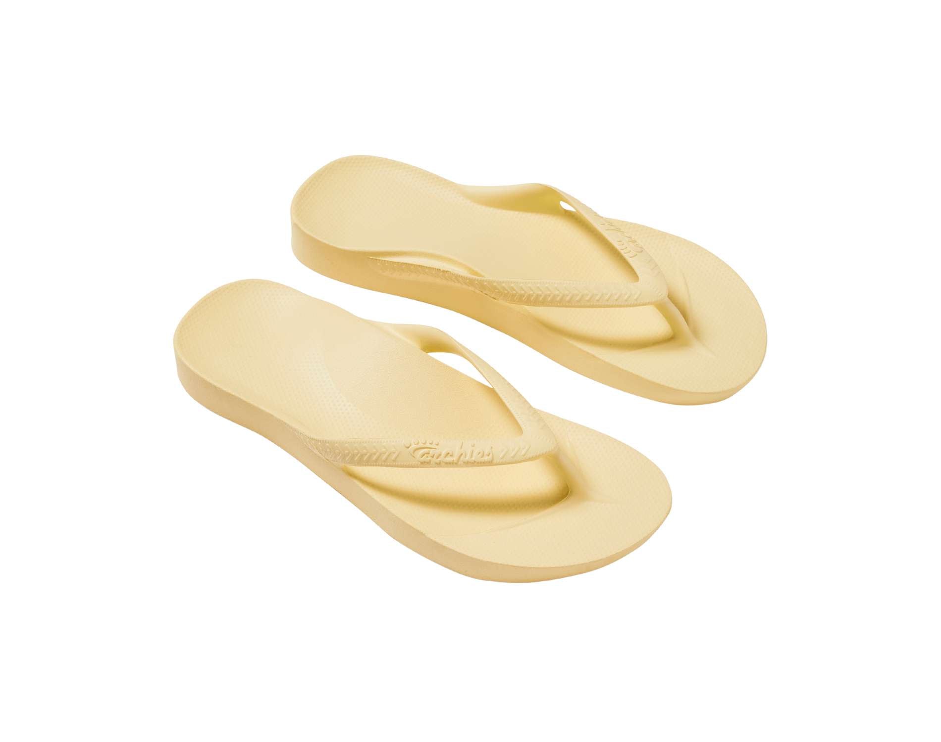 Archie arch support thongs in lemon colour