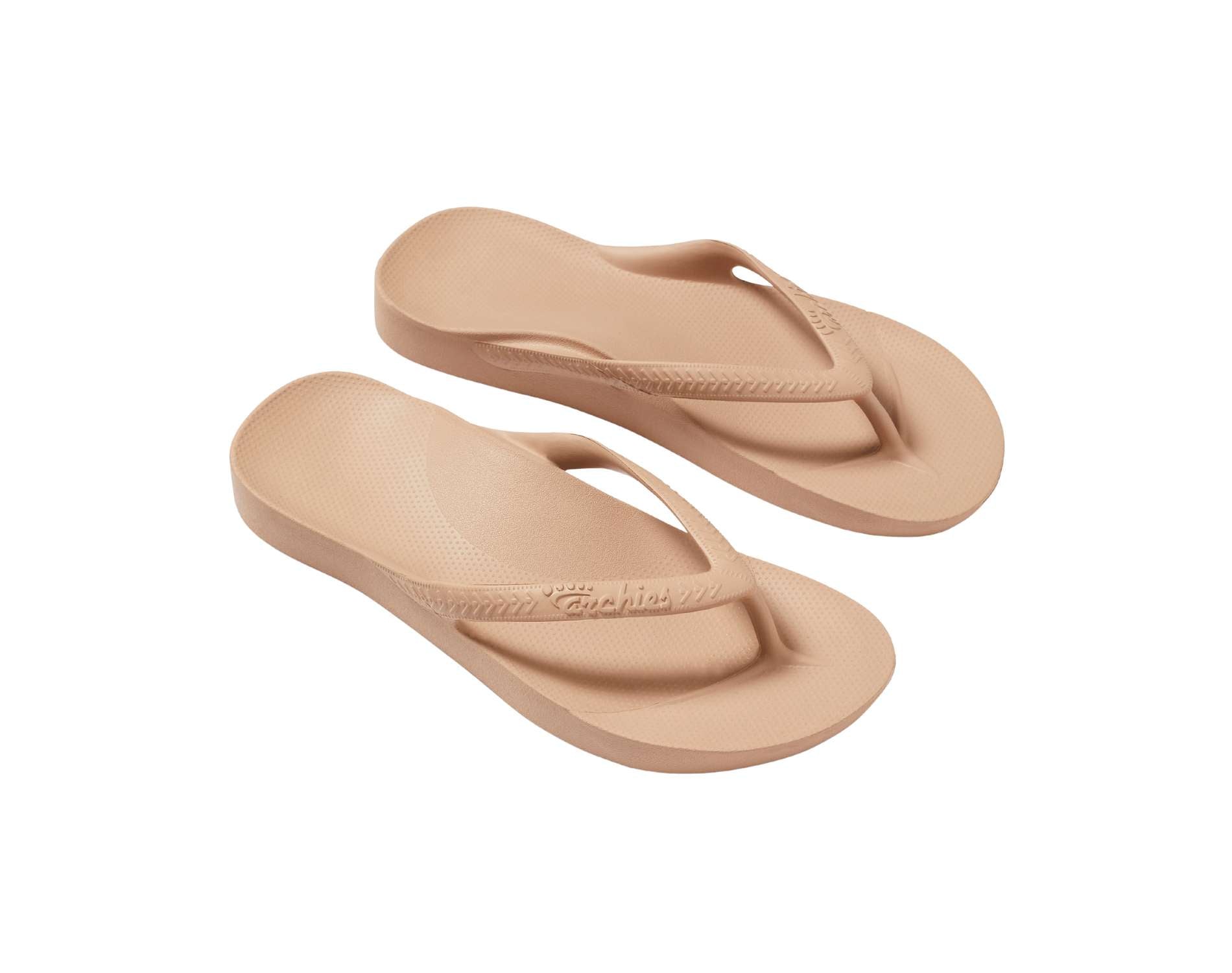 Archies arch support thongs in tan colour