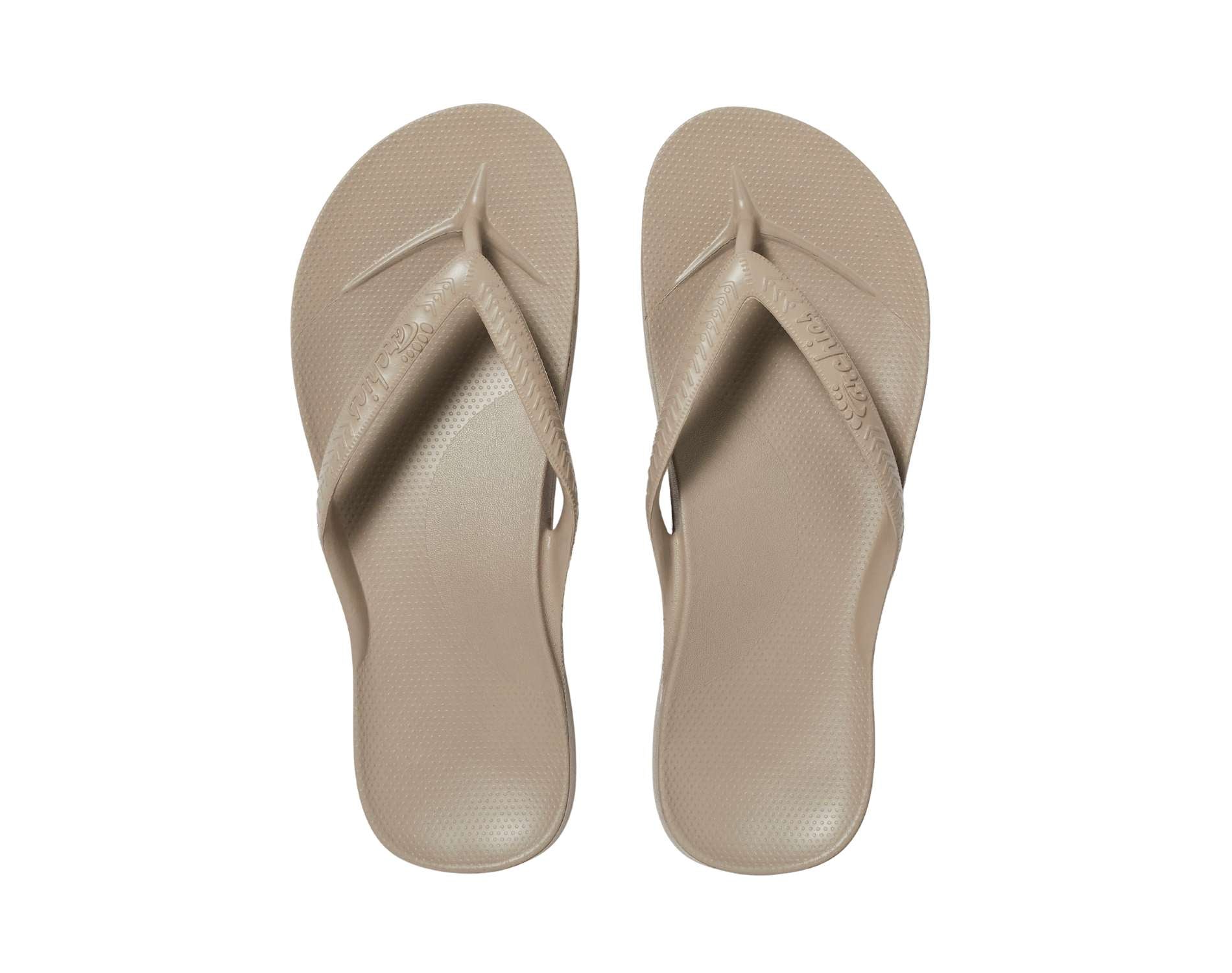 Archies arch support thongs in taupe colour