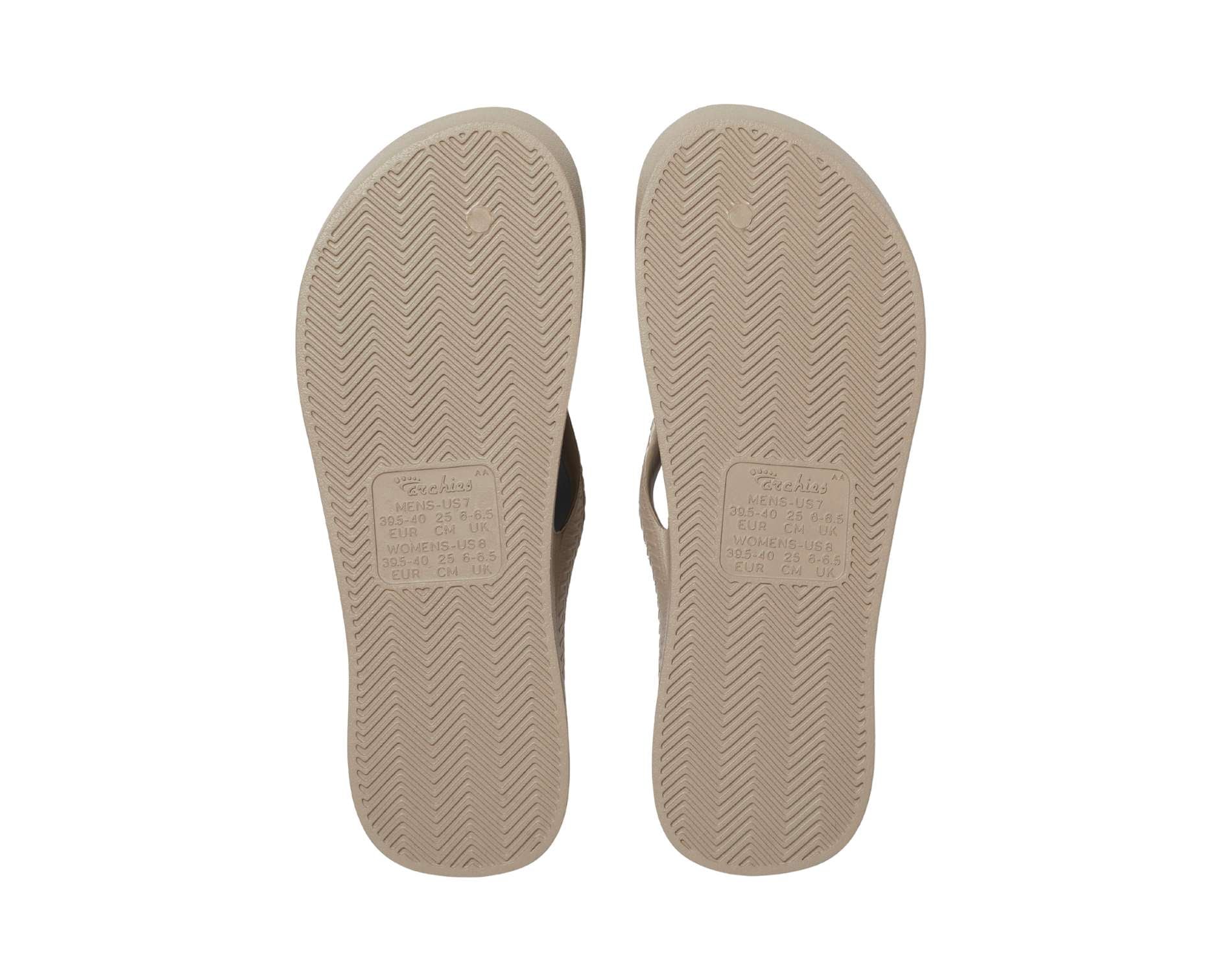 Archies arch support thongs in taupe colour