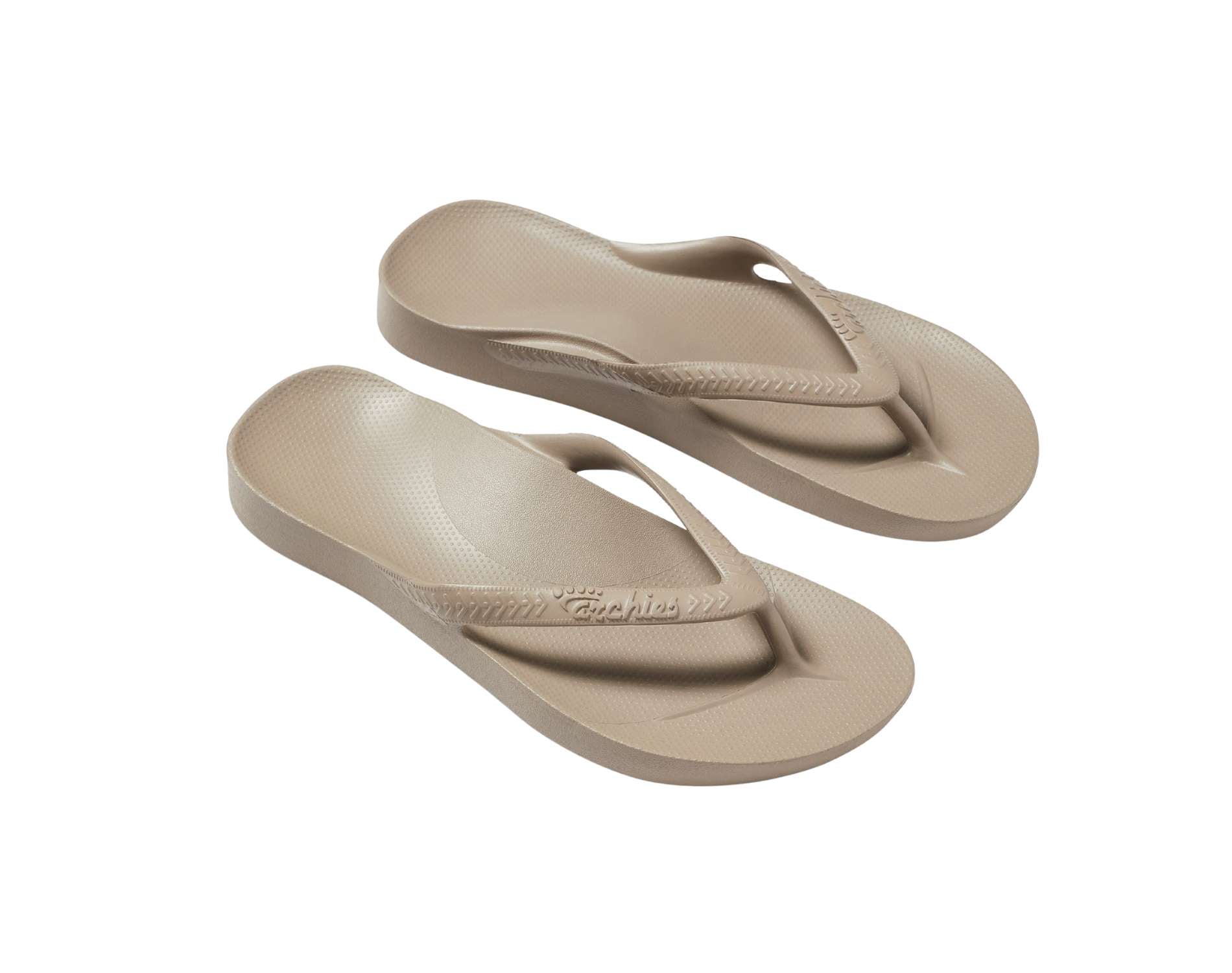 Archies arch support thongs in taupe colour