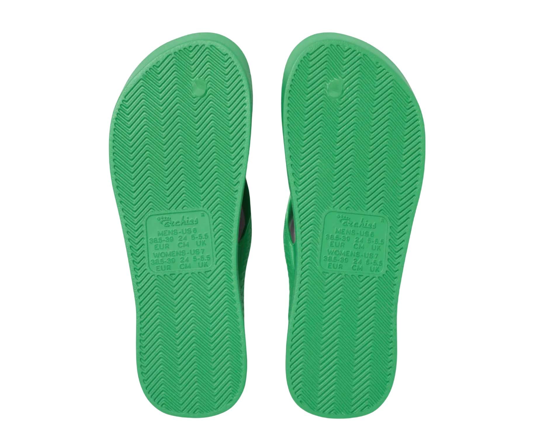 Archies arch support thongs in kelly green colour