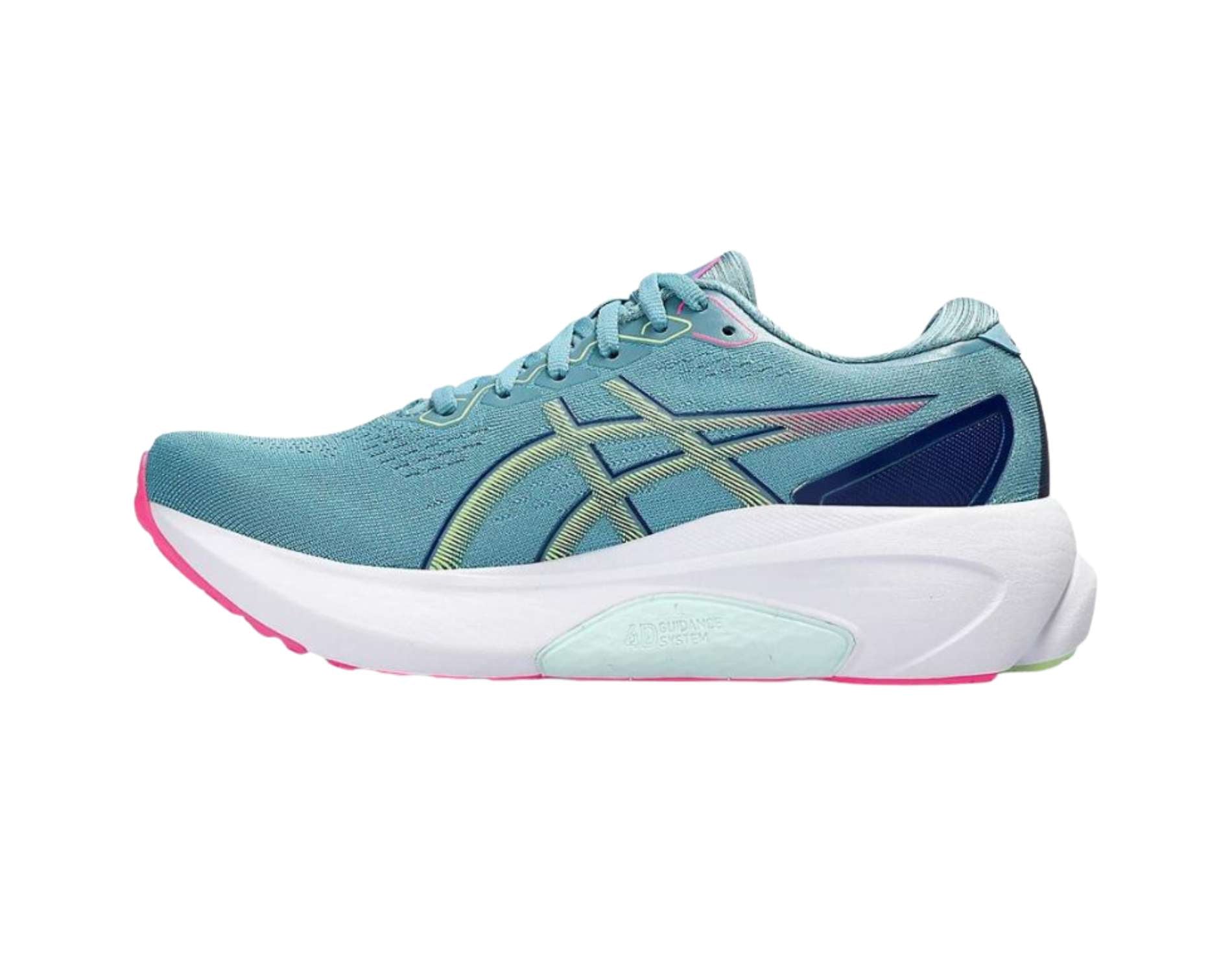 Asics Gel-Kayano 30 womens running shoe  in standard b width in blue lime and green colour. SKU 4550456771451