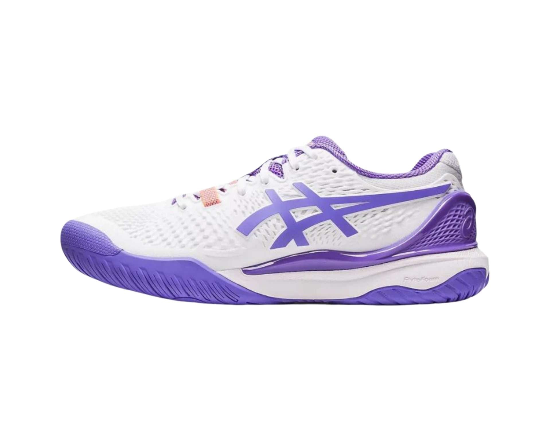 Asics Gel Resolution 9 womens tennis shoe in b standard width in white amethyst colour