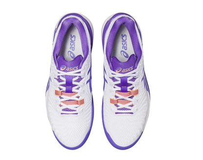 Asics Gel Resolution 9 womens tennis shoe in b standard width in white amethyst colour