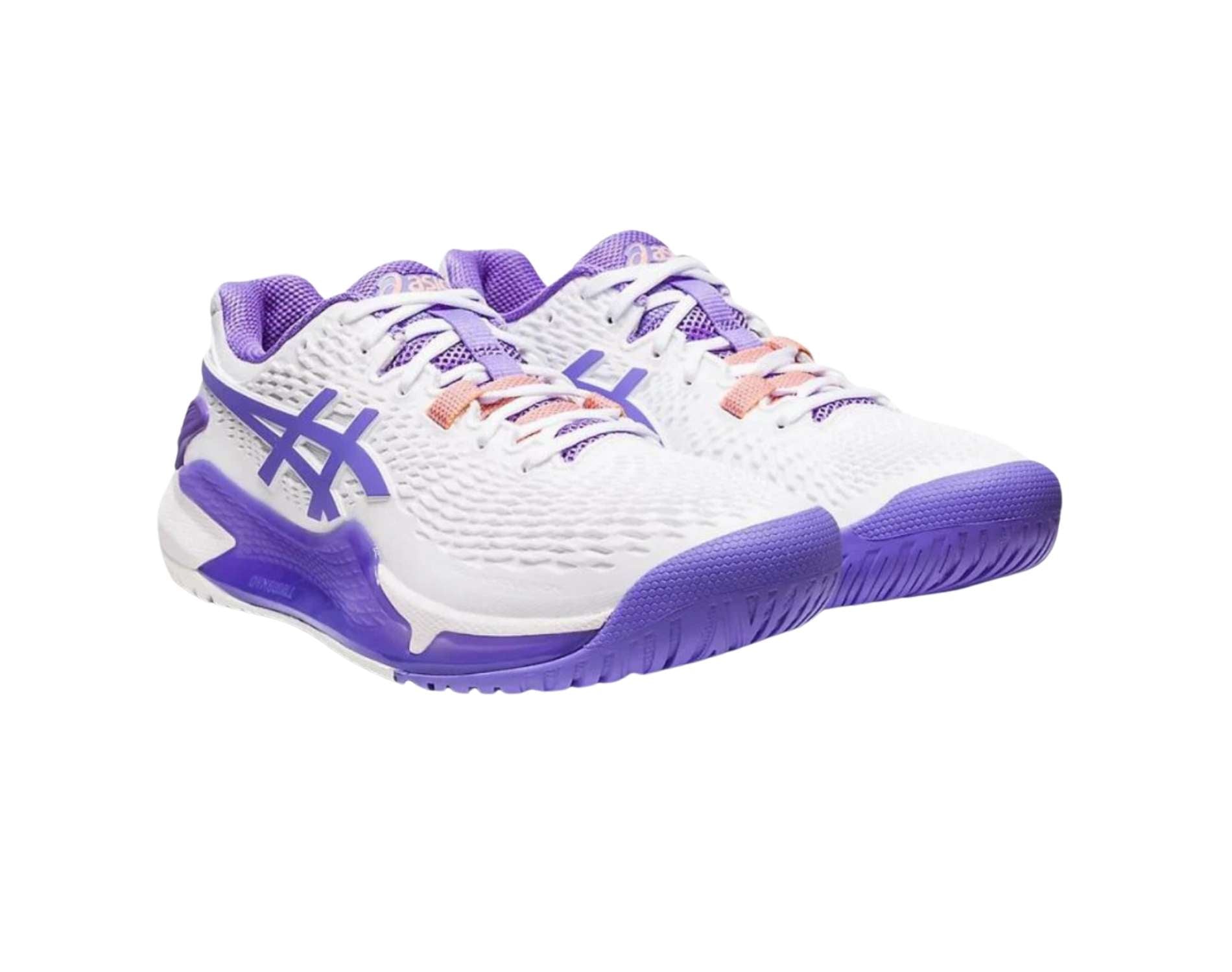 Asics Gel Resolution 9 womens tennis shoe in b standard width in white amethyst colour