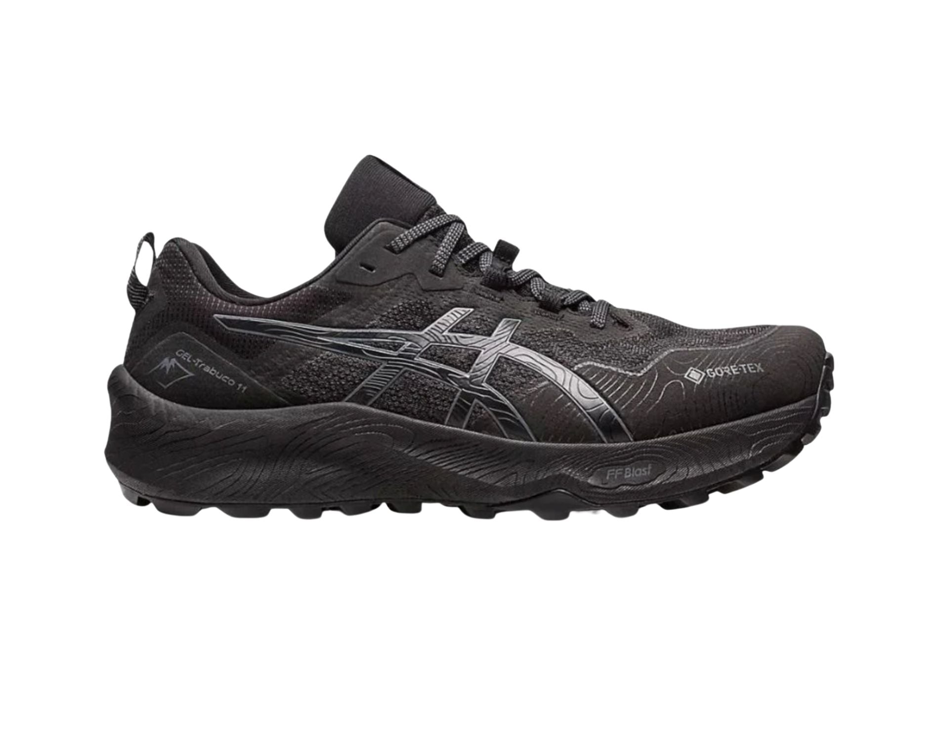 Asics Gel-Trabuco 11 womens Gore-tex trail shoes in bwidth in black carrier grey colour 