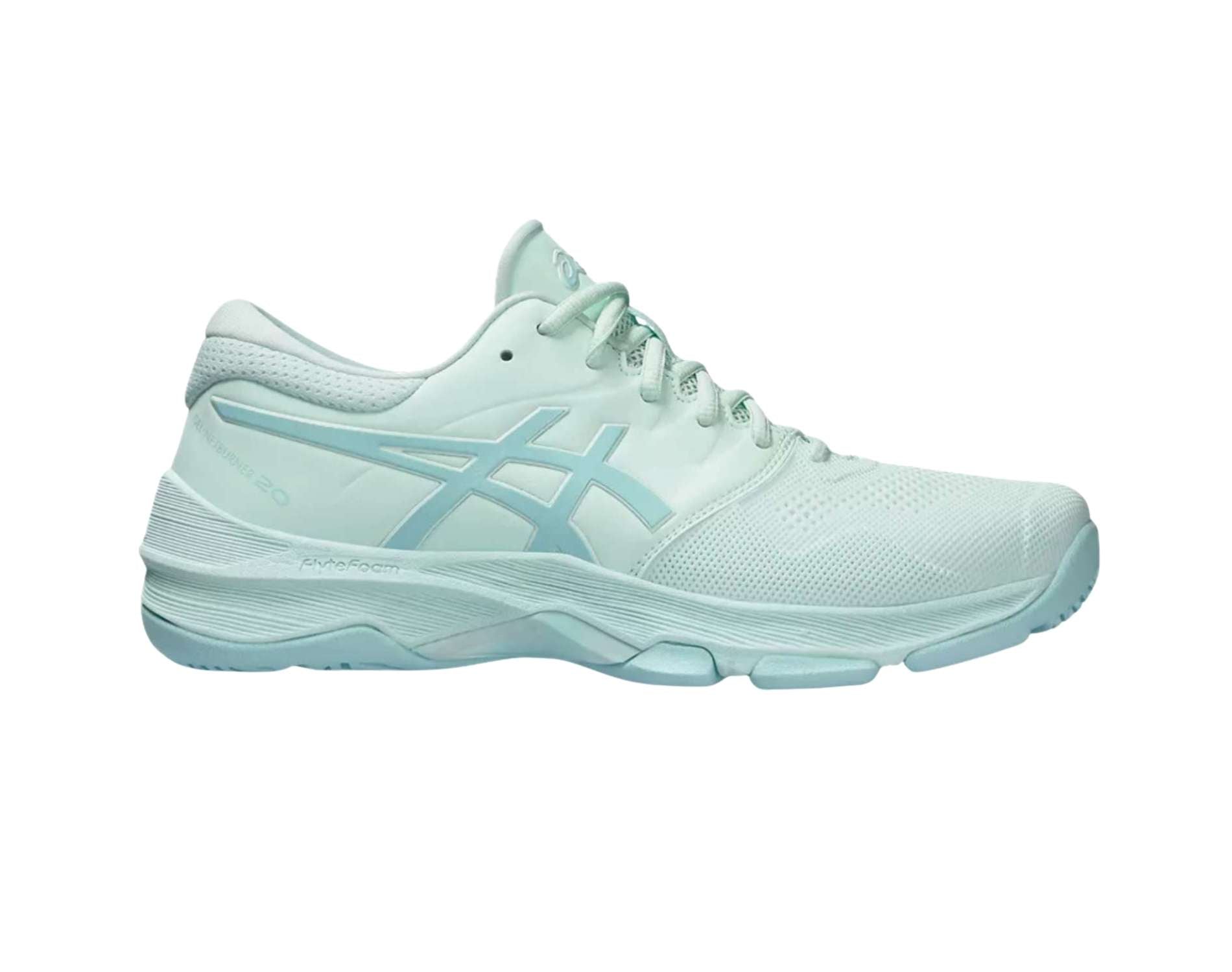 Asics Netburner 20 womens netball shoe in b standard width in soothing sea aquamarine colour