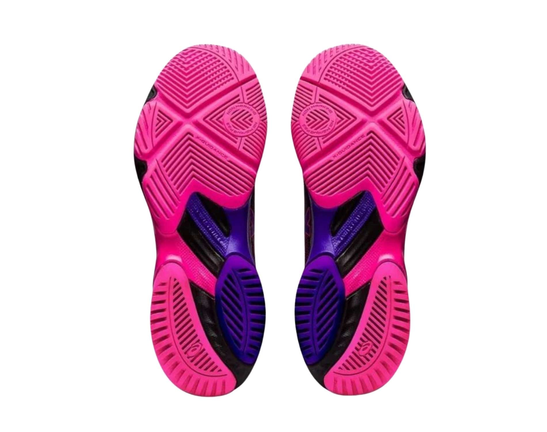Asics netburner Ballistic FF MT 3 womens netball shoe in b standard width in black pink glo colour