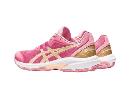 Asics Netburner Shield FF womens netball shoe in standard B width  in fruit punch champagne colour