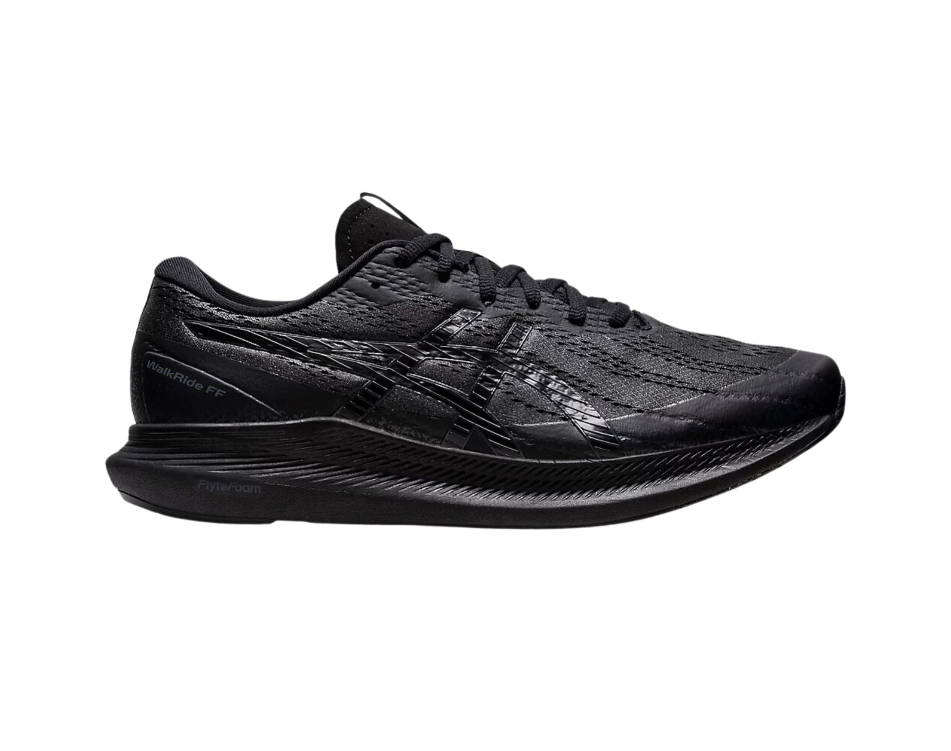 asics walkride ff in black and graphite grey colours facing right