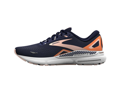 Brooks Adrenaline GTS 23 womens running shoe in standard width in peacoat tangerine peach colour