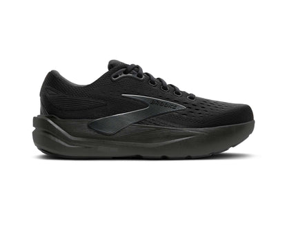 Black running shoe on a white background