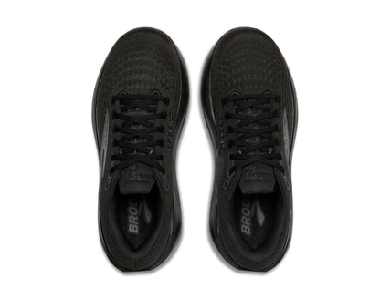 Black athletic shoes with textured sole on a white background