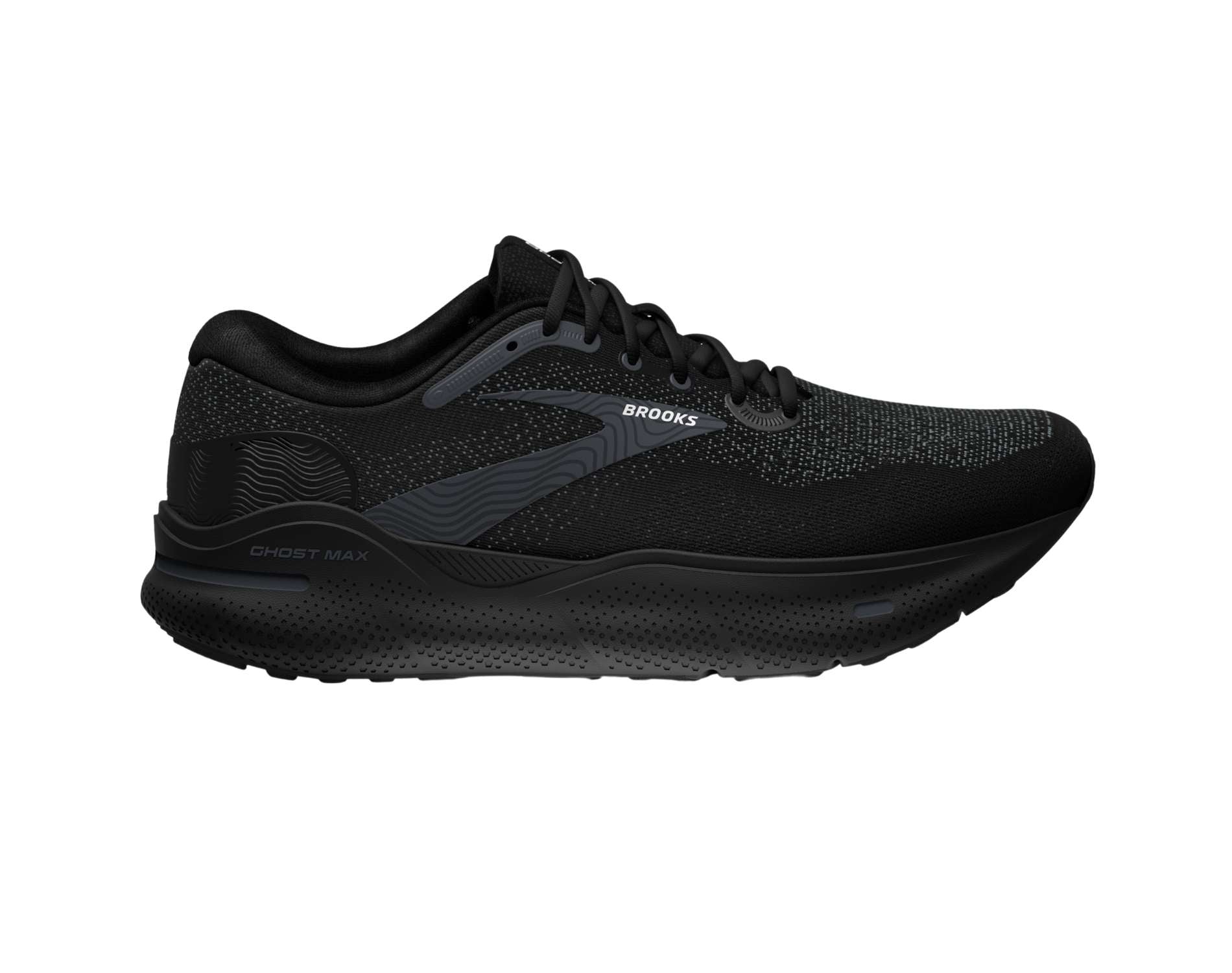 Brooks Ghost Max mens neutral running shoe in 2e wide width in black ebony colour