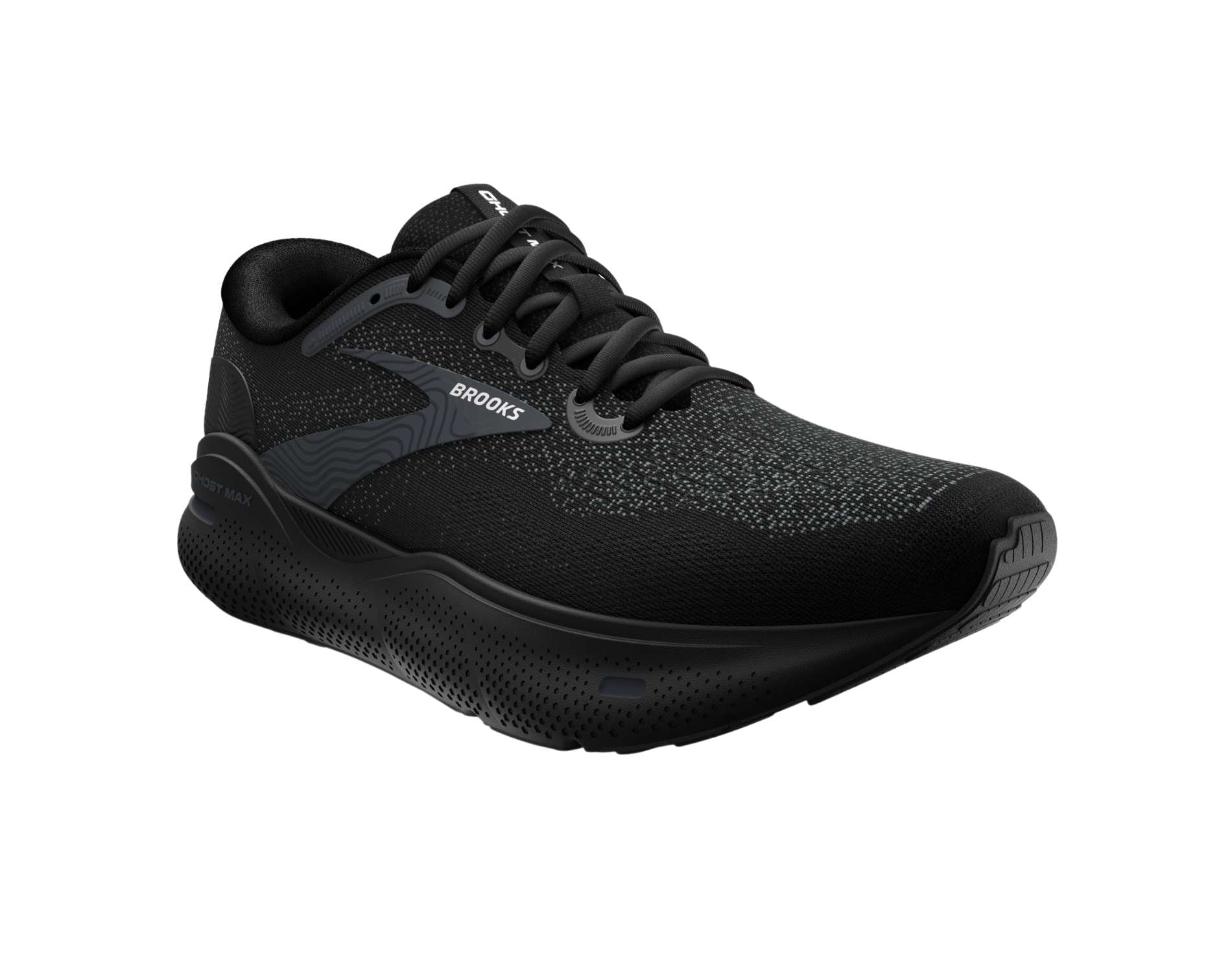 Brooks Ghost Max womens neutral running shoe in d wide width in black black ebony colour