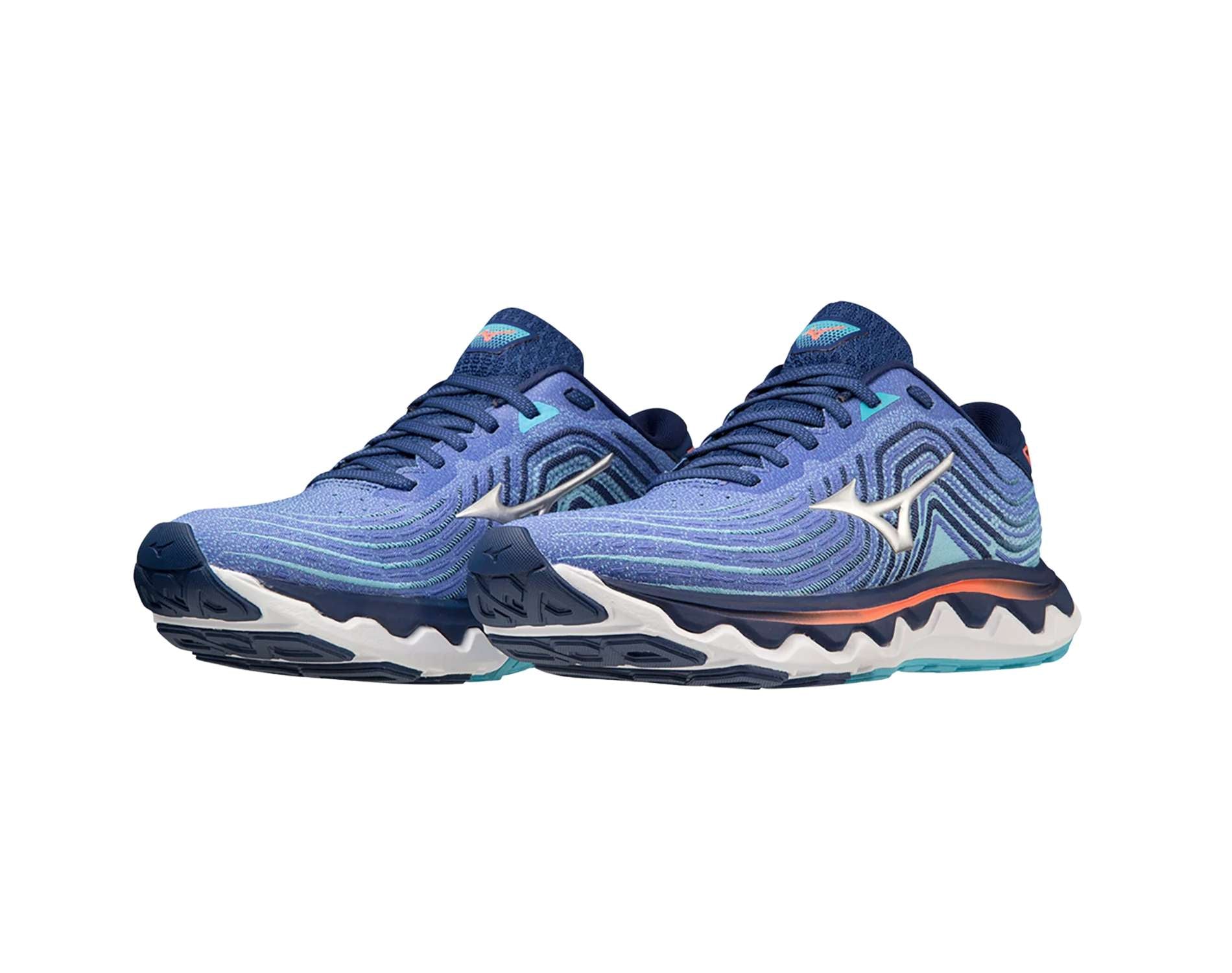 mizuno horizon 6 womens running shoes in b standard width dazzling blue silver neon flame
