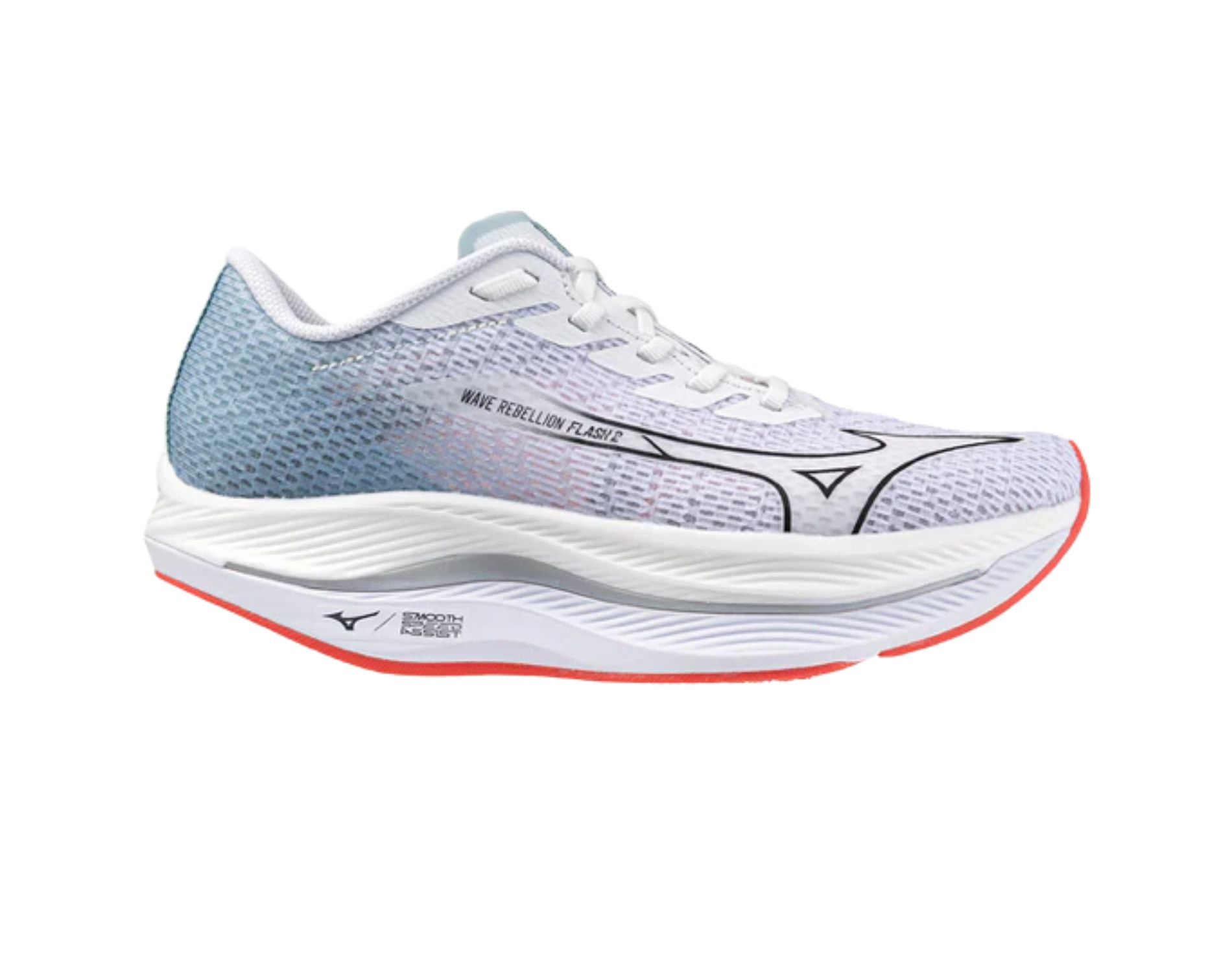 Mizuno Rebellion Flash 2 womens lightweight shoe in b width in white black grey mist colour