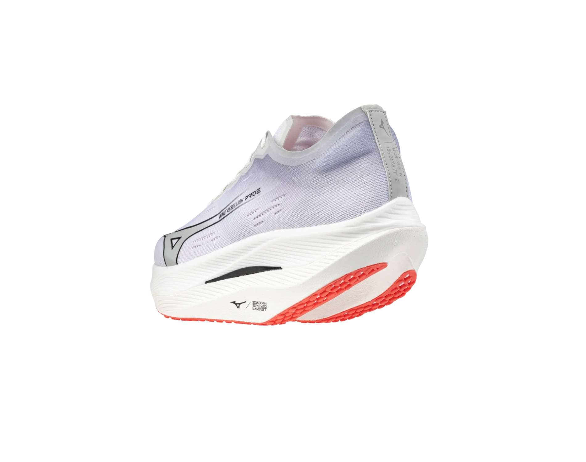 Mizuno Wave Rebellion Pro 2 Mens race shoe in standard width in white harbor mist cayenne 01 colour