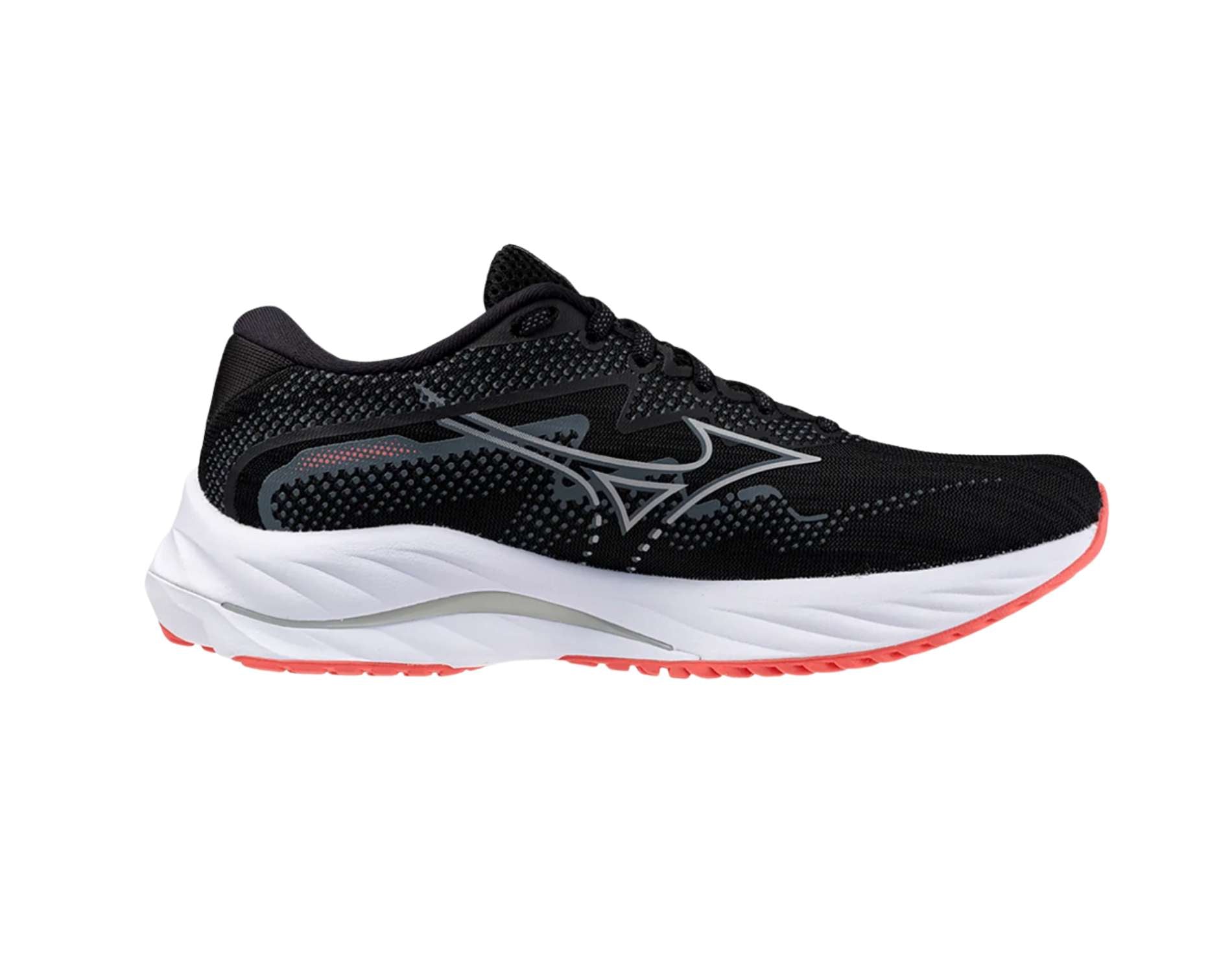 Mizuno Wave Rider 27 womens runner in wide width in black nickel dubarry colour