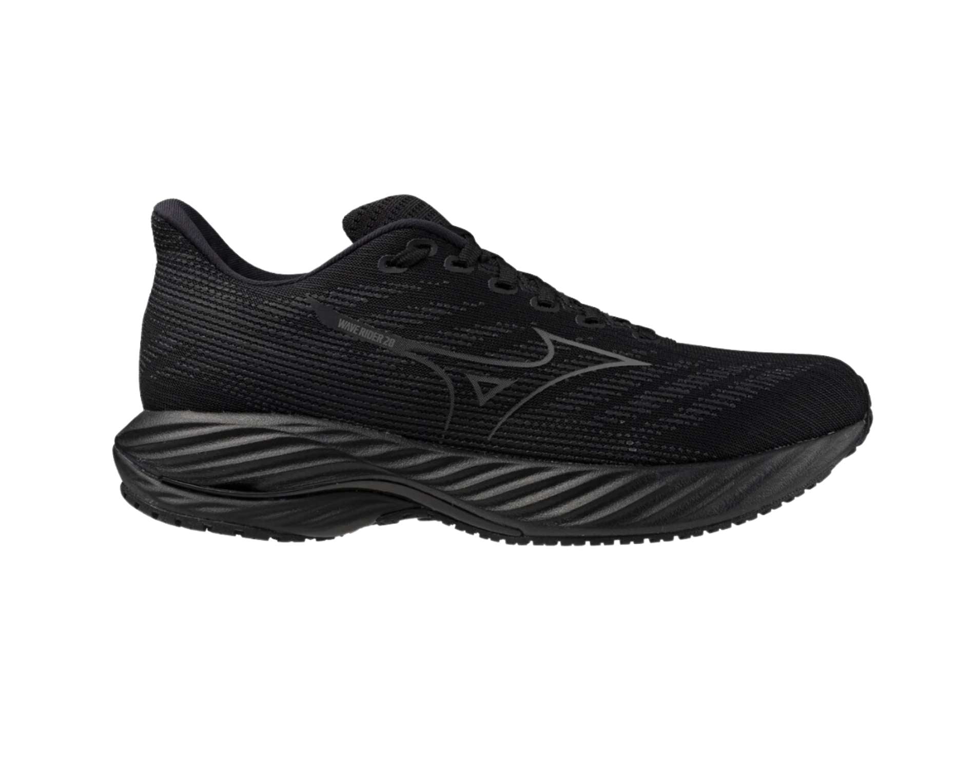 Mizuno Wave Rider 28 mens d standard width in black quiet shade ebony