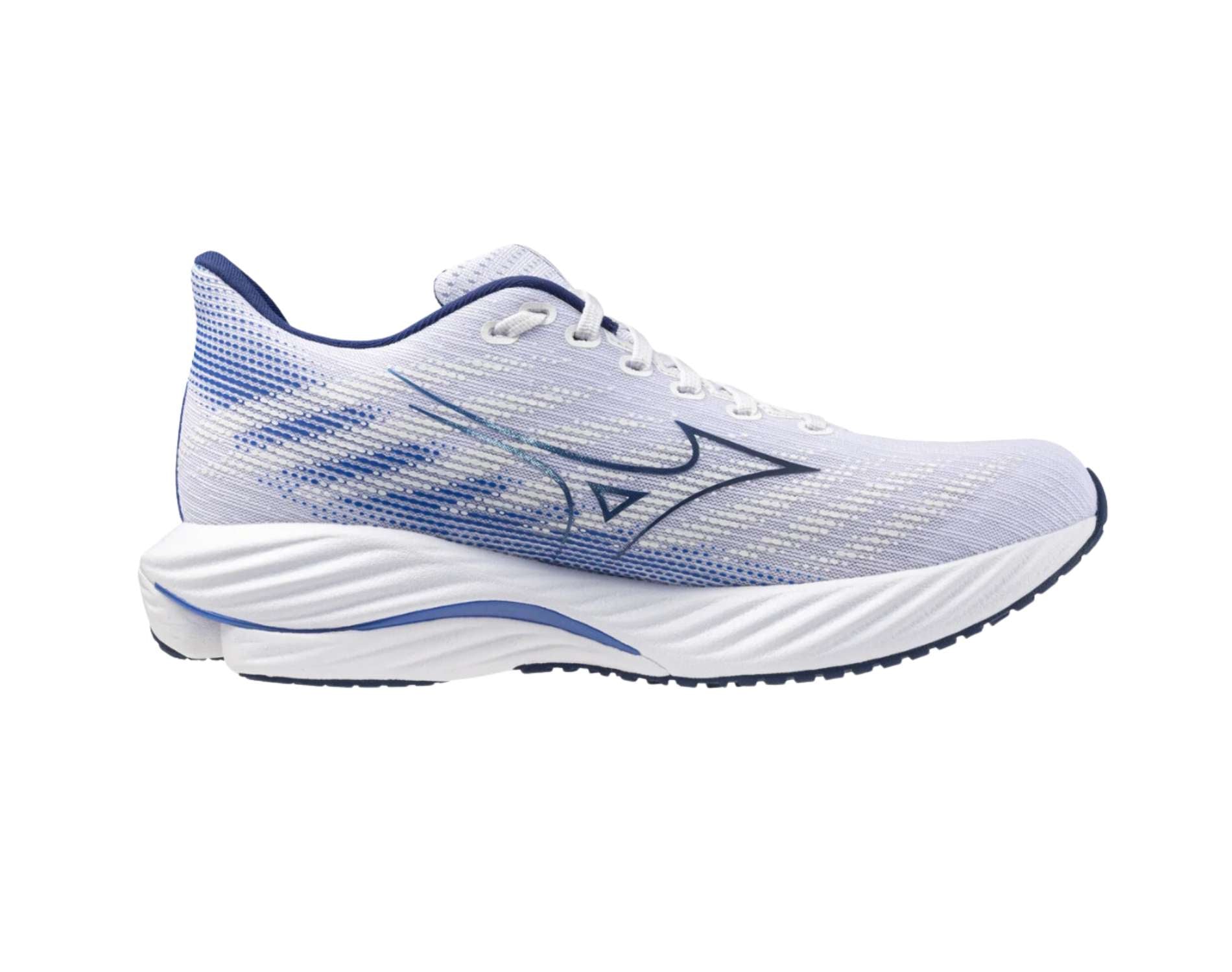 Mizuno Wave Rider 28 mens d standard width in estate blue white river blue colour