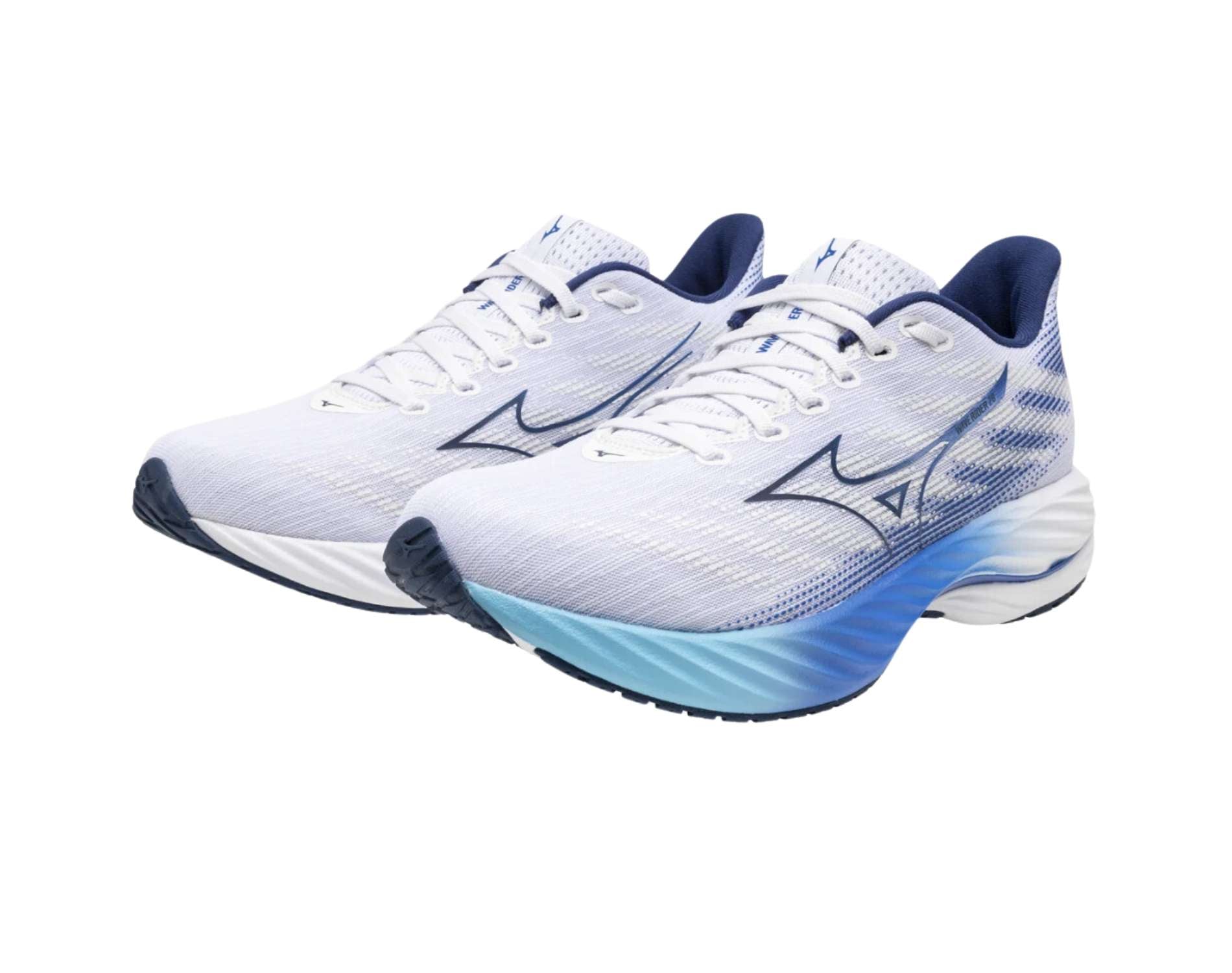 Mizuno Wave Rider 28 mens d standard width in estate blue white river blue colour