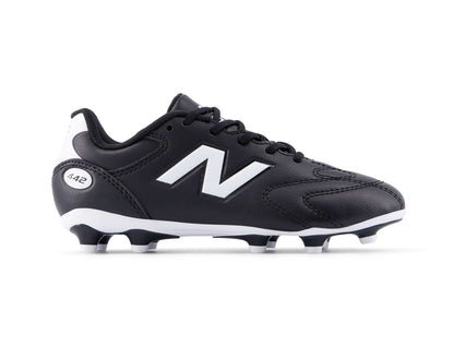 Black soccer cleat with white sole on a white background