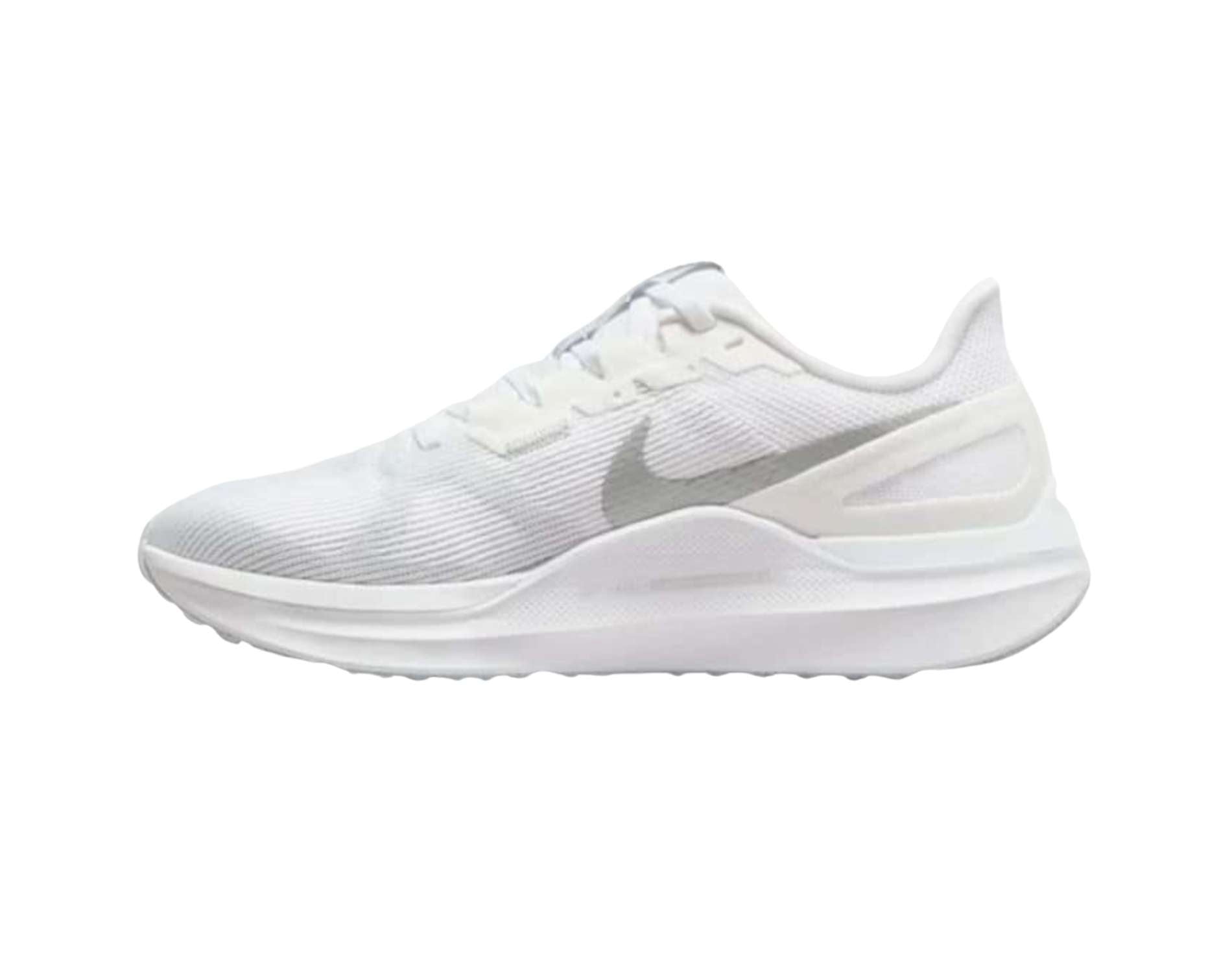 Nikes Zoom Structure 25 womens road running shoes in white pure silver platinum colour.