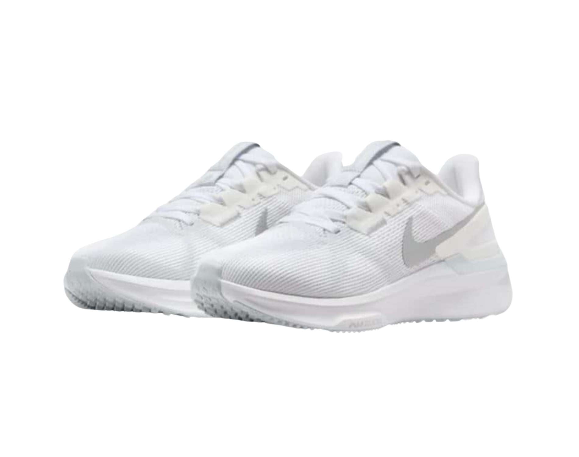 Nikes Zoom Structure 25 womens road running shoes in white pure silver platinum colour. 