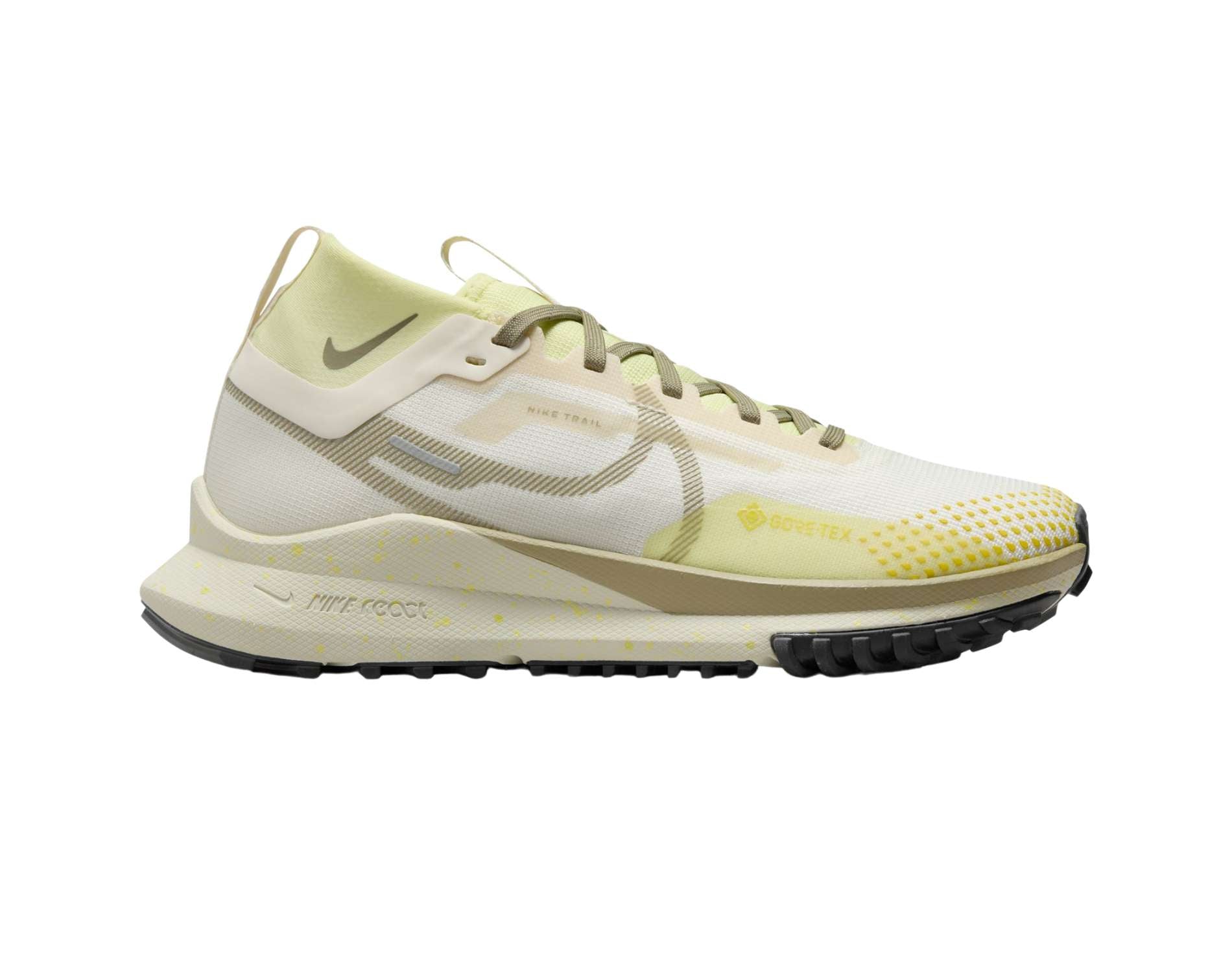 Nike React Pegasus Trail 4 GTX Womens trail shoe in pale ivory neutral olive luminous green colour