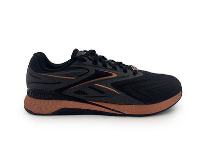 Black and brown athletic shoe on a white background